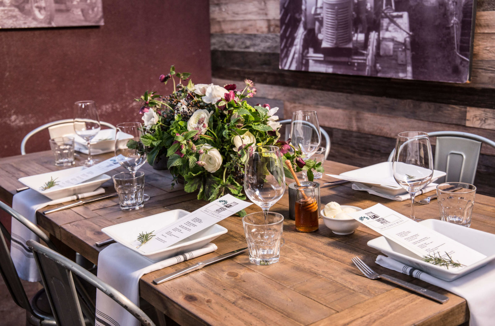 table setting with flowers